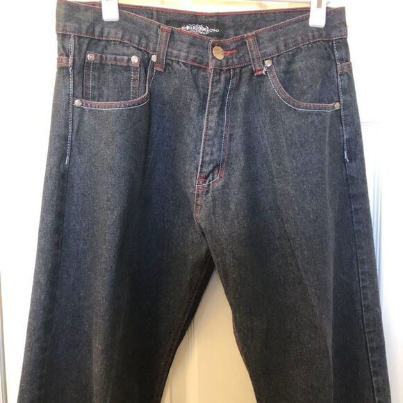 Urban Label Men's Denim Blue Jeans Red Stitching Straight Leg 36 Waist Zip Close - Picture 7 of 11